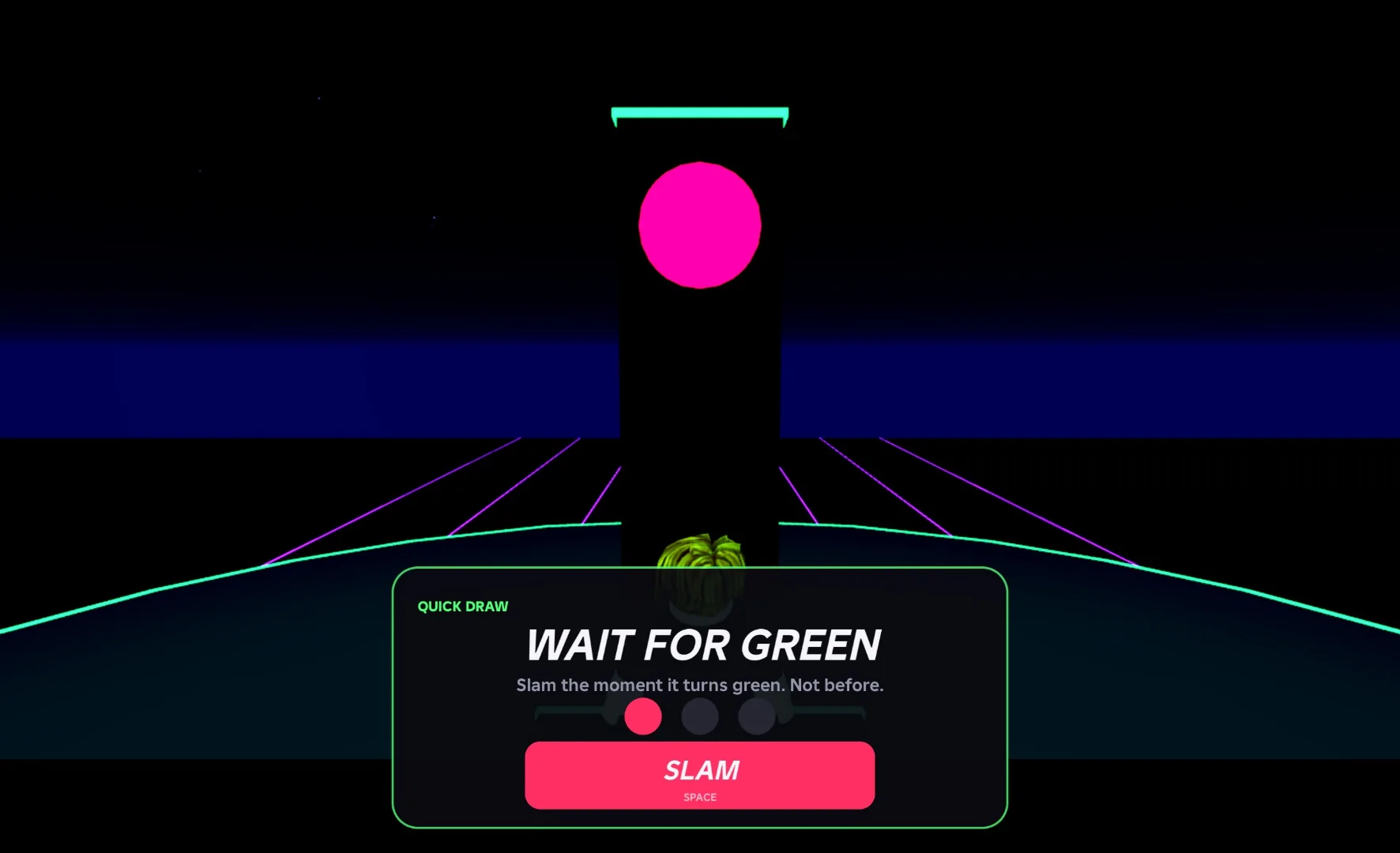 QUICK DRAW challenge: a red light on the tower and the Wait for green prompt