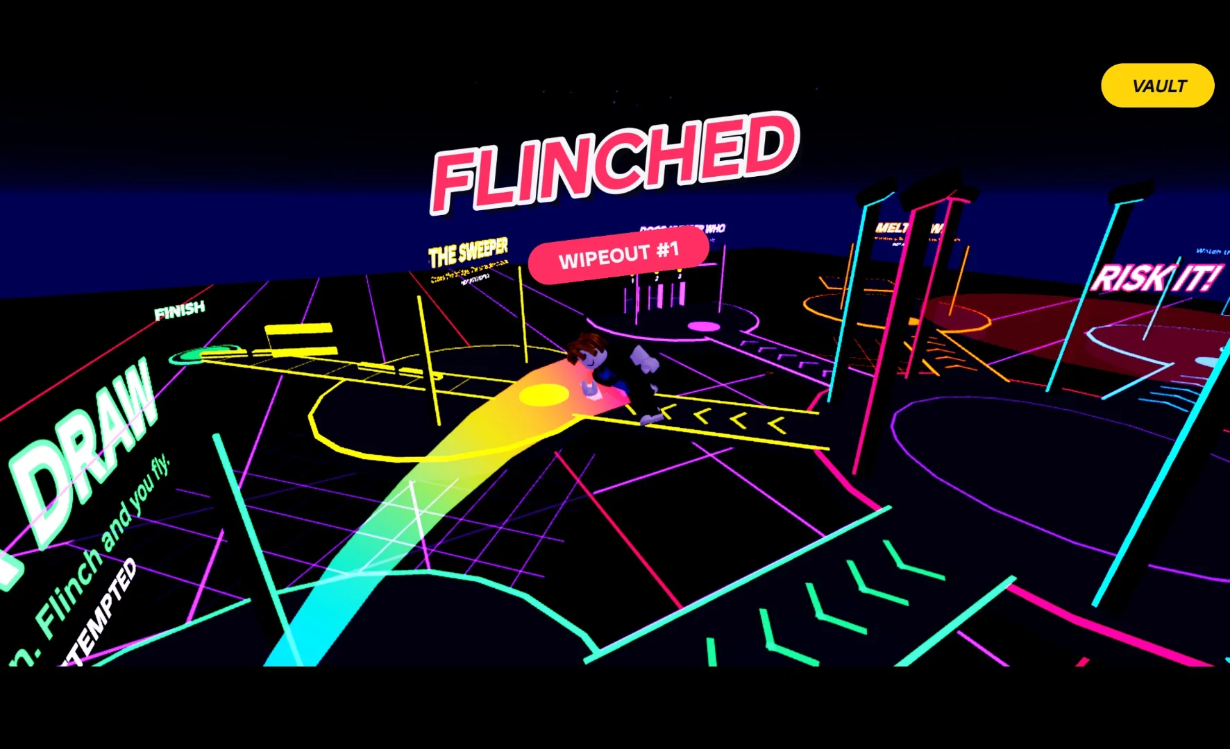 A player launched with the rainbow Full Spectrum trail and a confetti burst