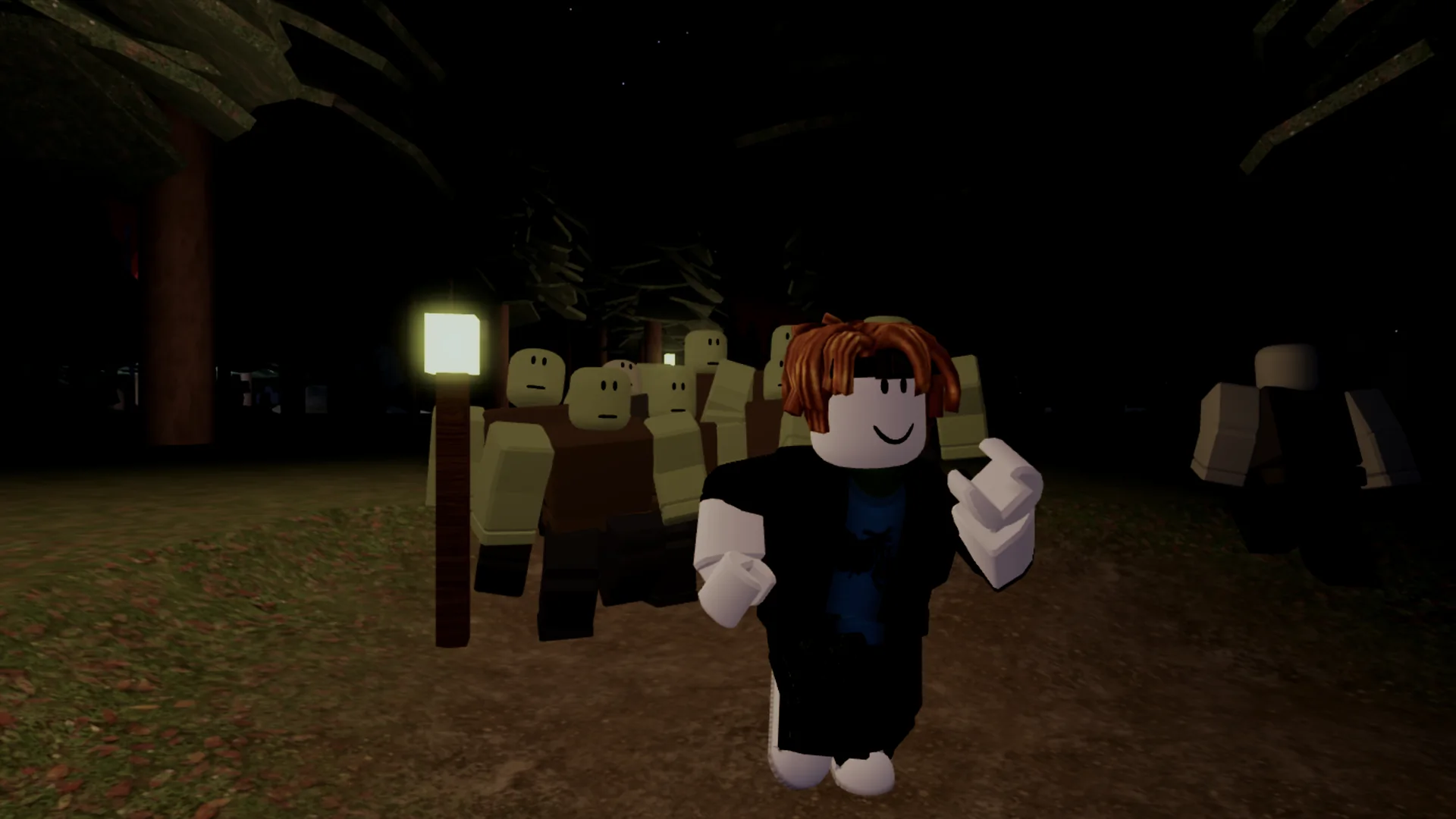 A survivor sprinting from infected through the forest at night