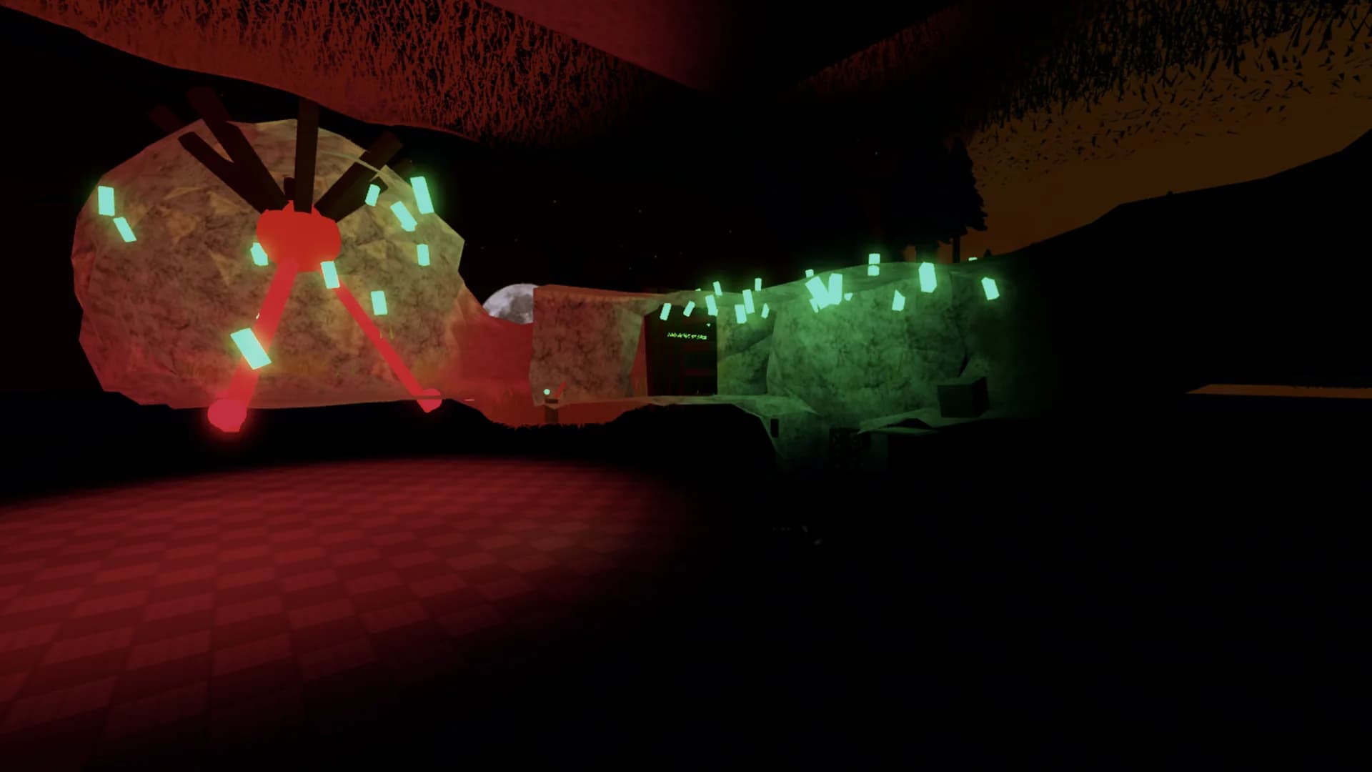 Green crystals lighting the Weeping Gallery underground