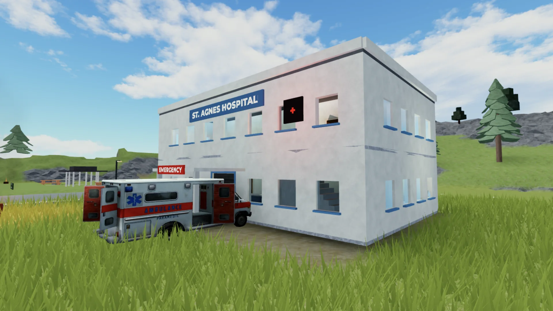 St. Agnes Hospital and an abandoned ambulance