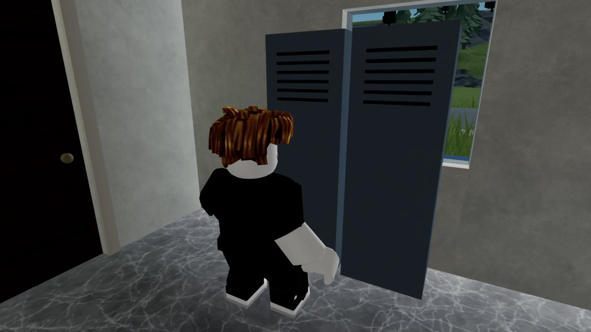 A survivor stepping into a hospital locker