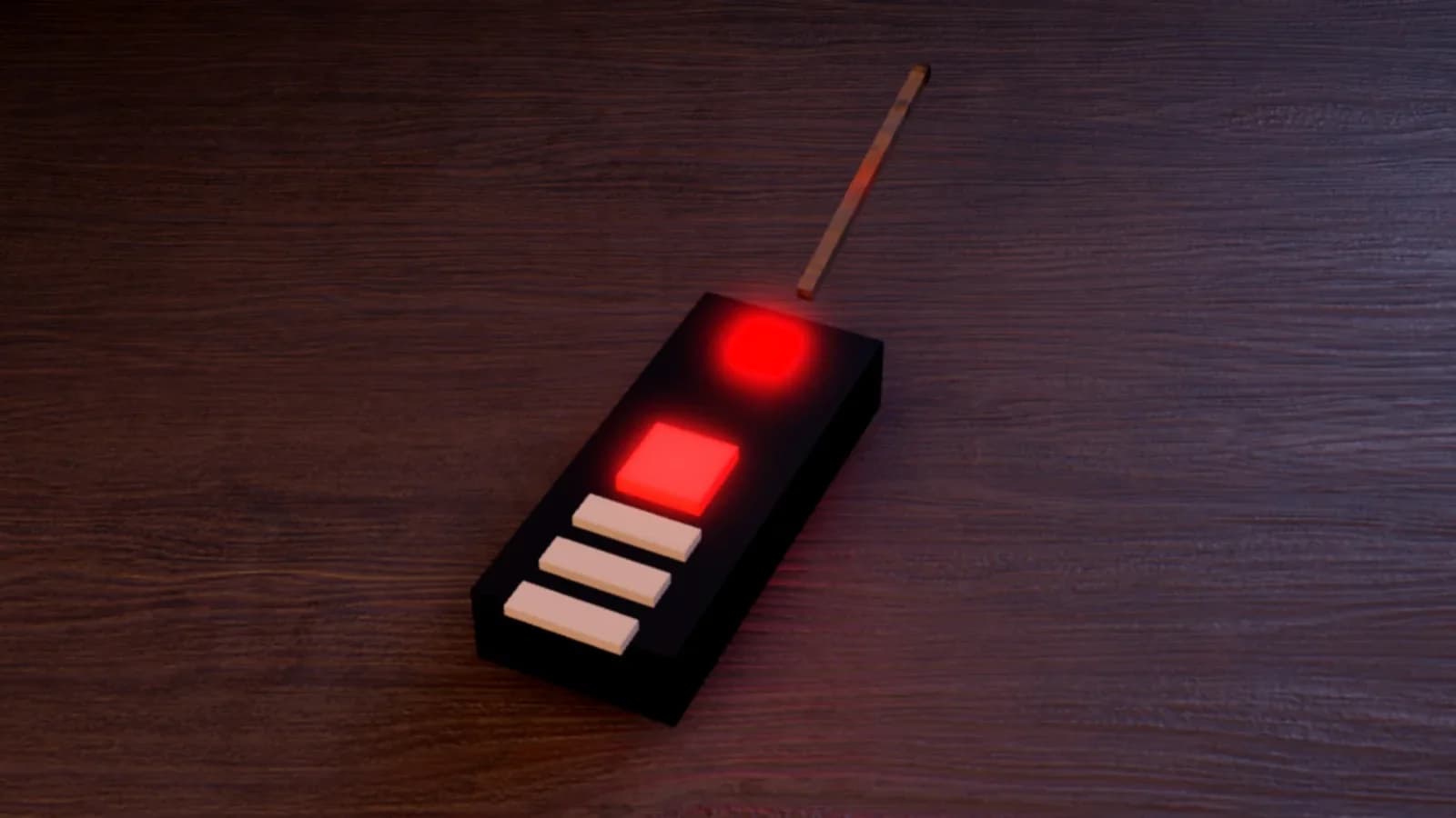 The Freeze Device, a rewired remote with red lights